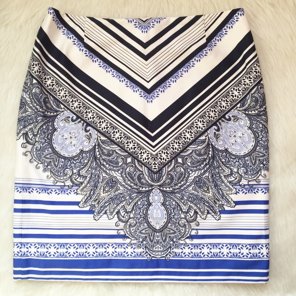 Antonio Melanie Blue & White Pencil Skirt Size 14 - Picture 3 of 10